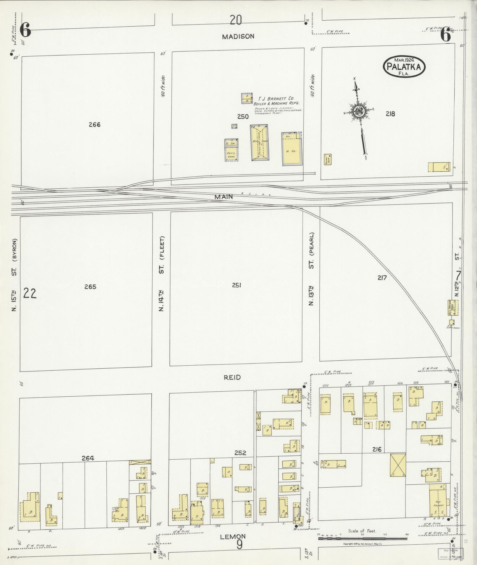 Sanborn Fire Insurance Map from Palatka, Putnam County, Florida (1924), Sheet #0006 - Historic Sanborn Fire Insurance Map Print, vintage old map wall art, antique decor, genealogy gift, Florida Florida map