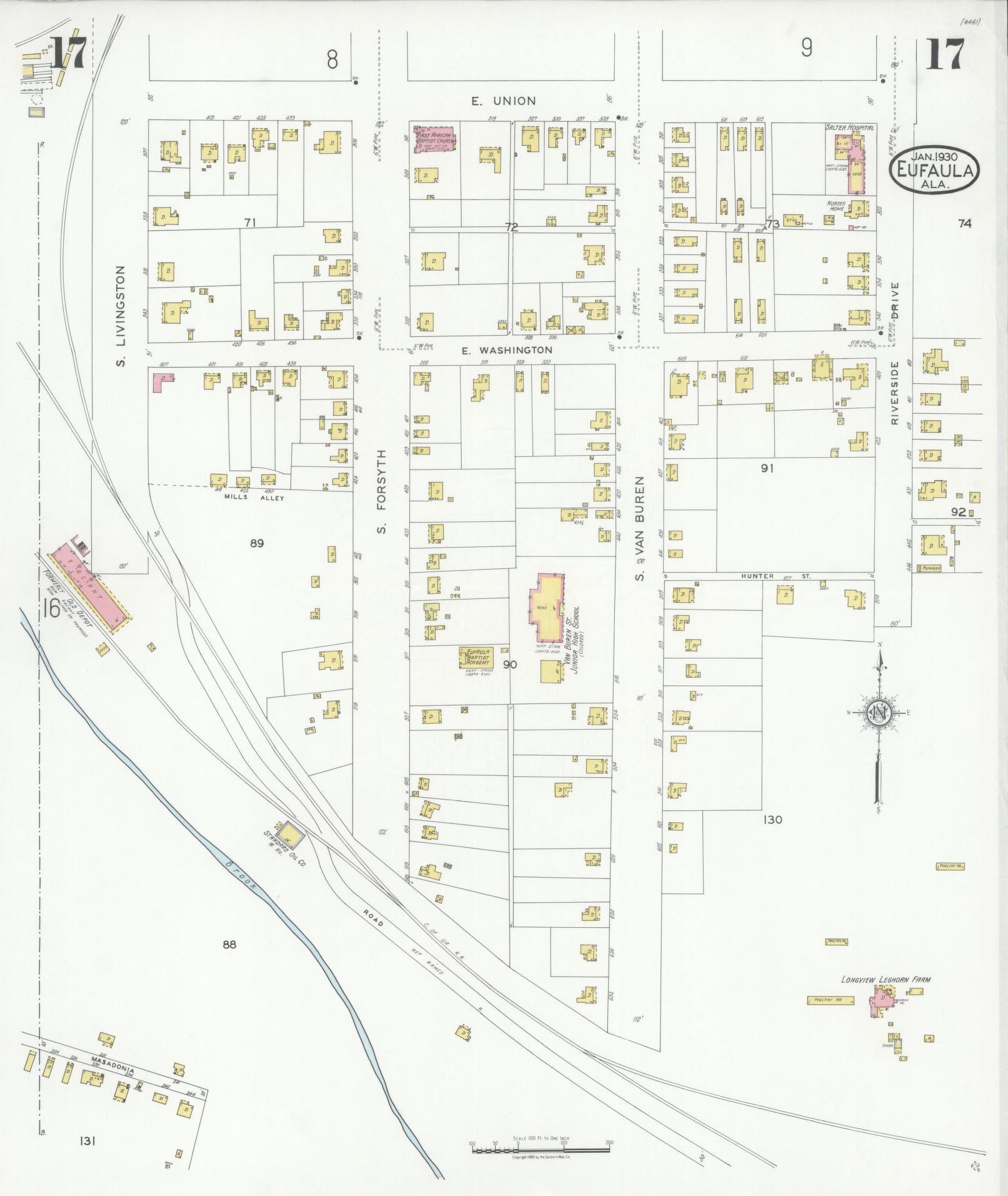Sanborn Fire Insurance Map from Eufaula, Barbour County, Alabama (1930), Sheet #0017 - Historic Sanborn Fire Insurance Map Print, vintage old map wall art, antique decor, genealogy gift, Alabama Alabama map