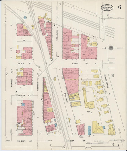 Sanborn Fire Insurance Map from Mattoon, Coles County, Illinois (1915), Sheet #0006 - Historic Sanborn Fire Insurance Map Print, vintage old map wall art, antique decor, genealogy gift, Illinois Illinois map