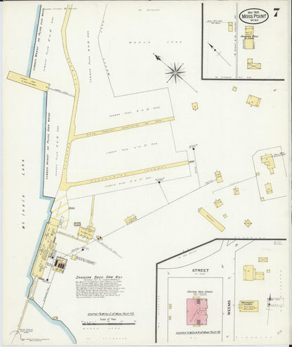 Sanborn Fire Insurance Map from Moss Point, Jackson County, Mississippi (1909), Sheet #0007 - Complete Map Set gallery image, historic Sanborn map, vintage wall art, Mississippi Mississippi