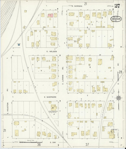 Sanborn Fire Insurance Map from Denison, Grayson County, Texas (1914), Sheet #0027 - Historic Sanborn Fire Insurance Map Print, vintage old map wall art, antique decor, genealogy gift, Texas Texas map