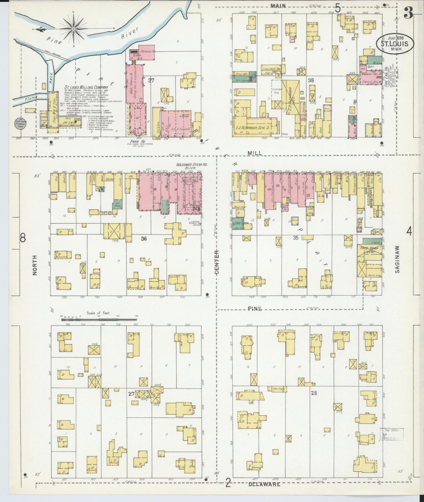 Sanborn Fire Insurance Map from Saint Louis, Gratiot County, Michigan (1899), Sheet #0003 - Complete Map Set gallery image, historic Sanborn map, vintage wall art, Michigan Michigan
