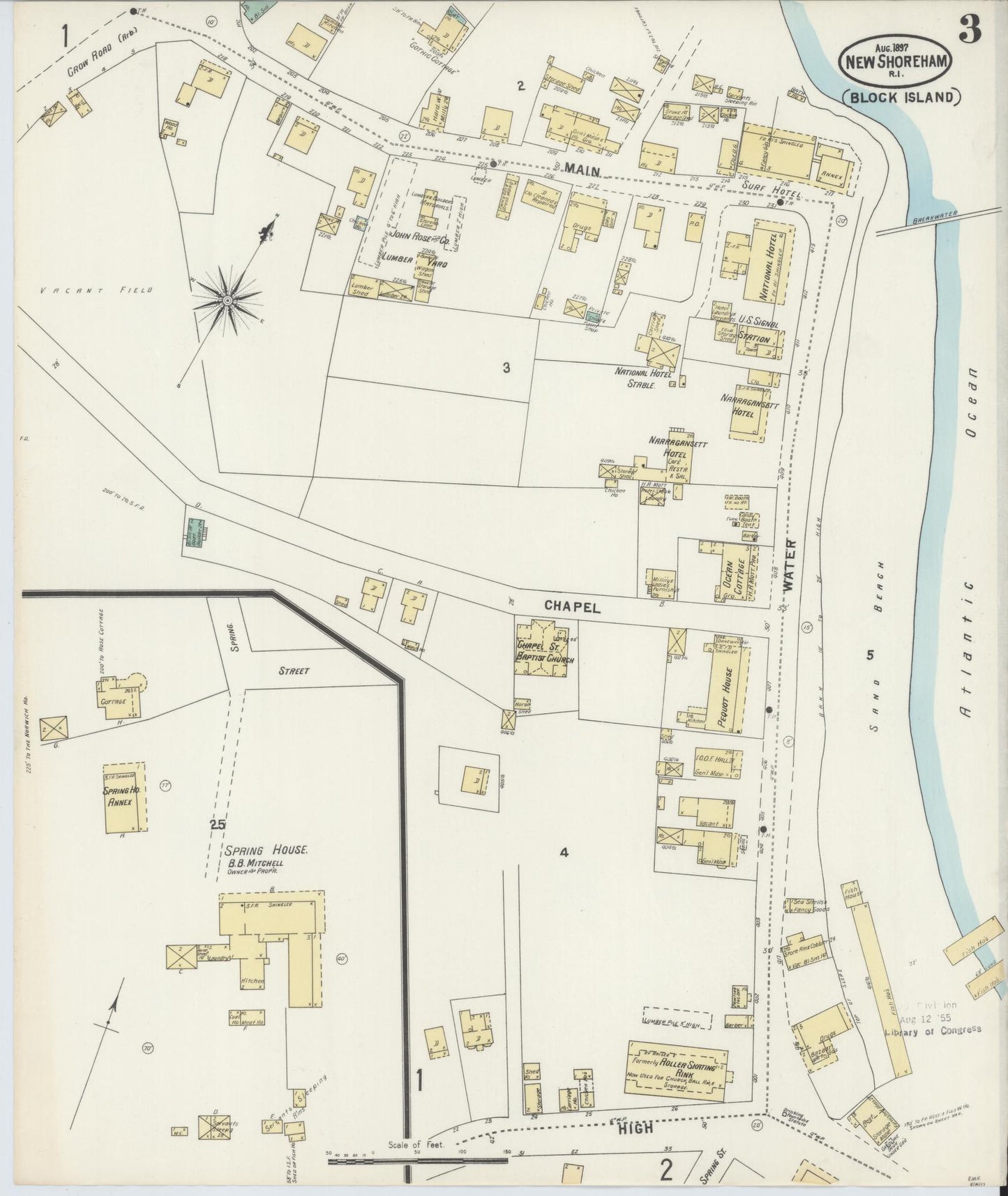 Sanborn Fire Insurance Map from New Shoreham, Newport County, Rhode Island (1897), Sheet #0003 - Complete Map Set gallery image, historic Sanborn map, vintage wall art, Rhode Island Rhode Island