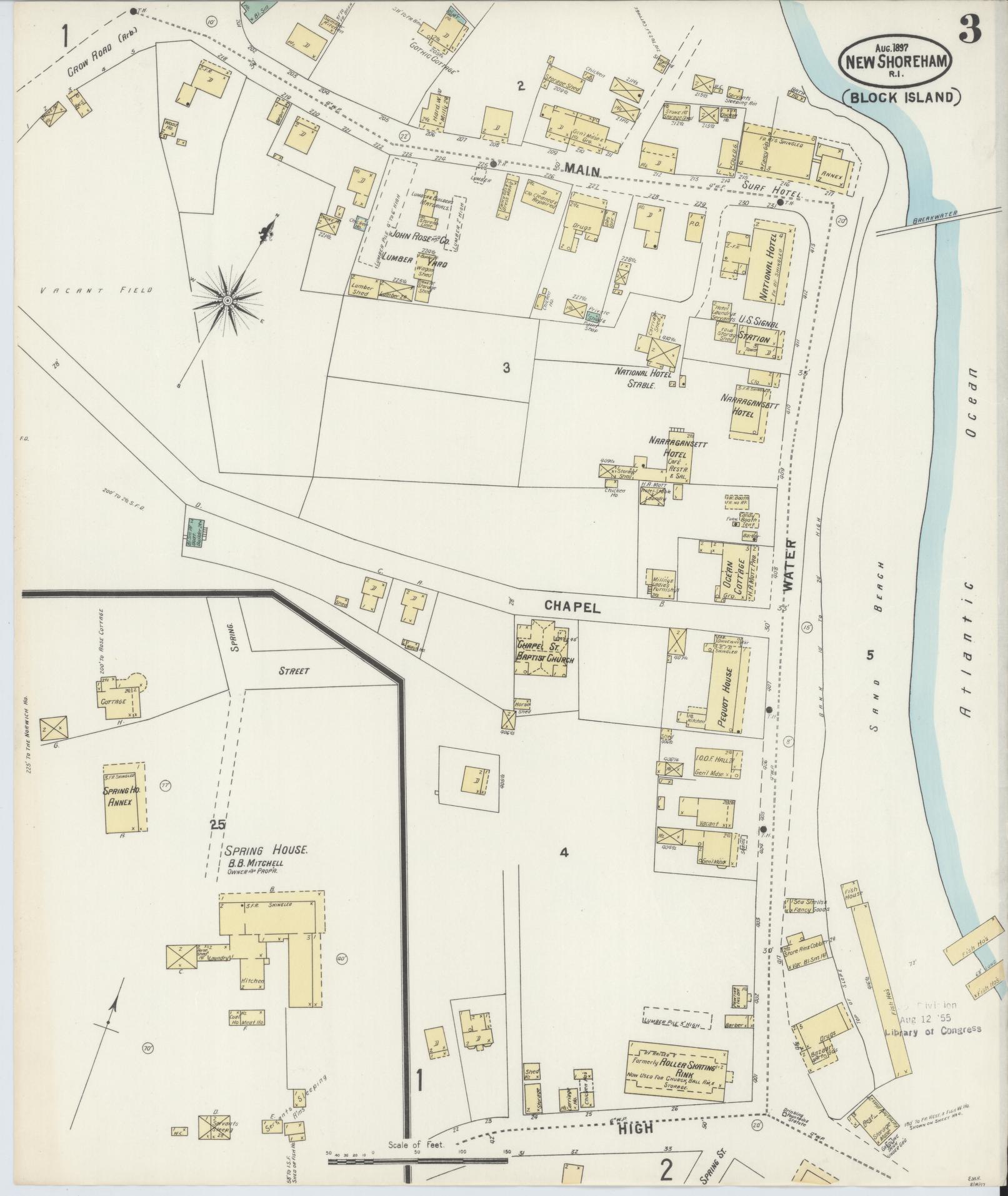Sanborn Fire Insurance Map from New Shoreham, Newport County, Rhode Island (1897), Sheet #0003 - Complete Map Set gallery image, historic Sanborn map, vintage wall art, Rhode Island Rhode Island