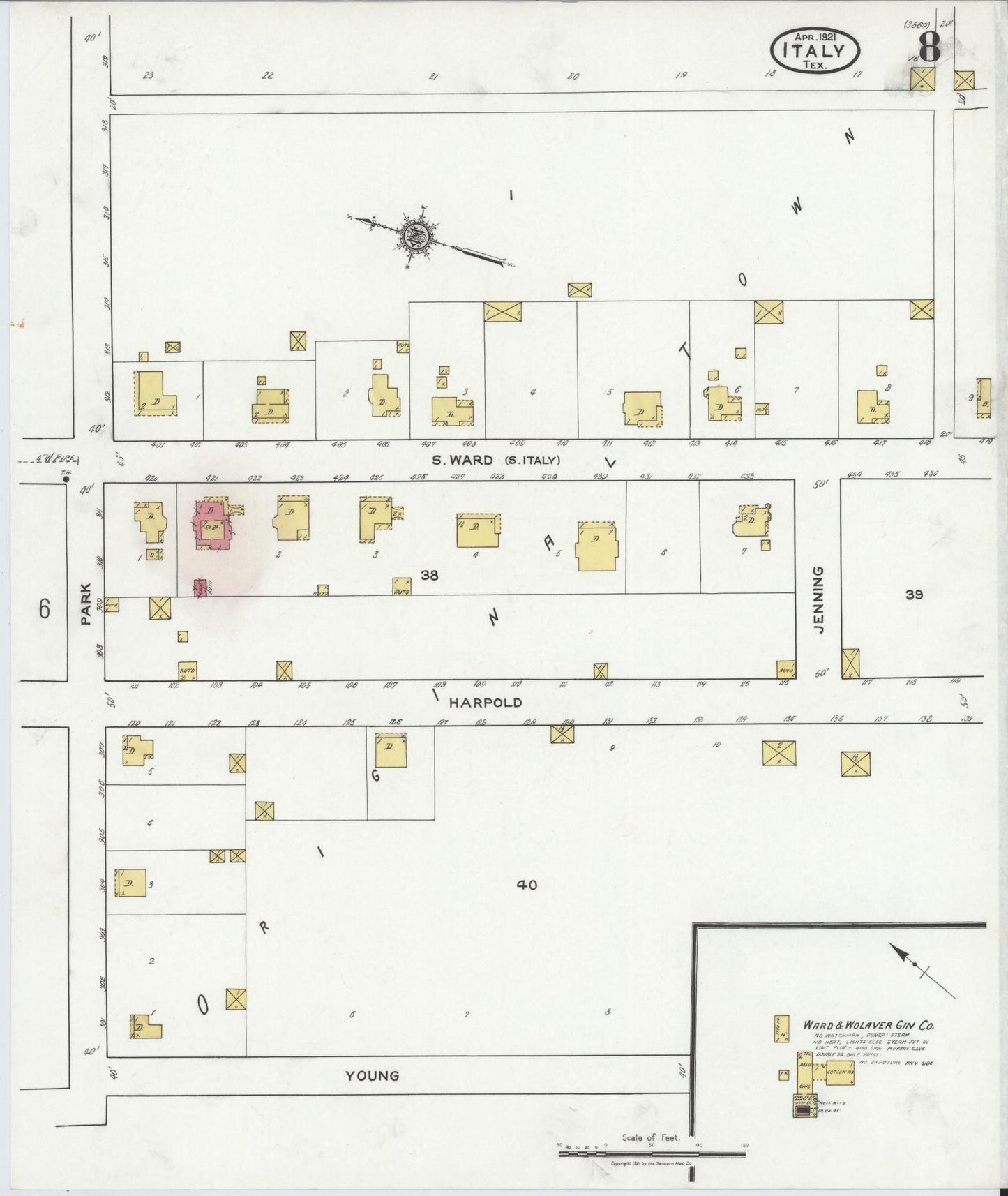 Sanborn Fire Insurance Map from Italy, Ellis County, Texas (1921), Sheet #0008 - Historic Sanborn Fire Insurance Map Print, vintage old map wall art, antique decor, genealogy gift, Texas Texas map