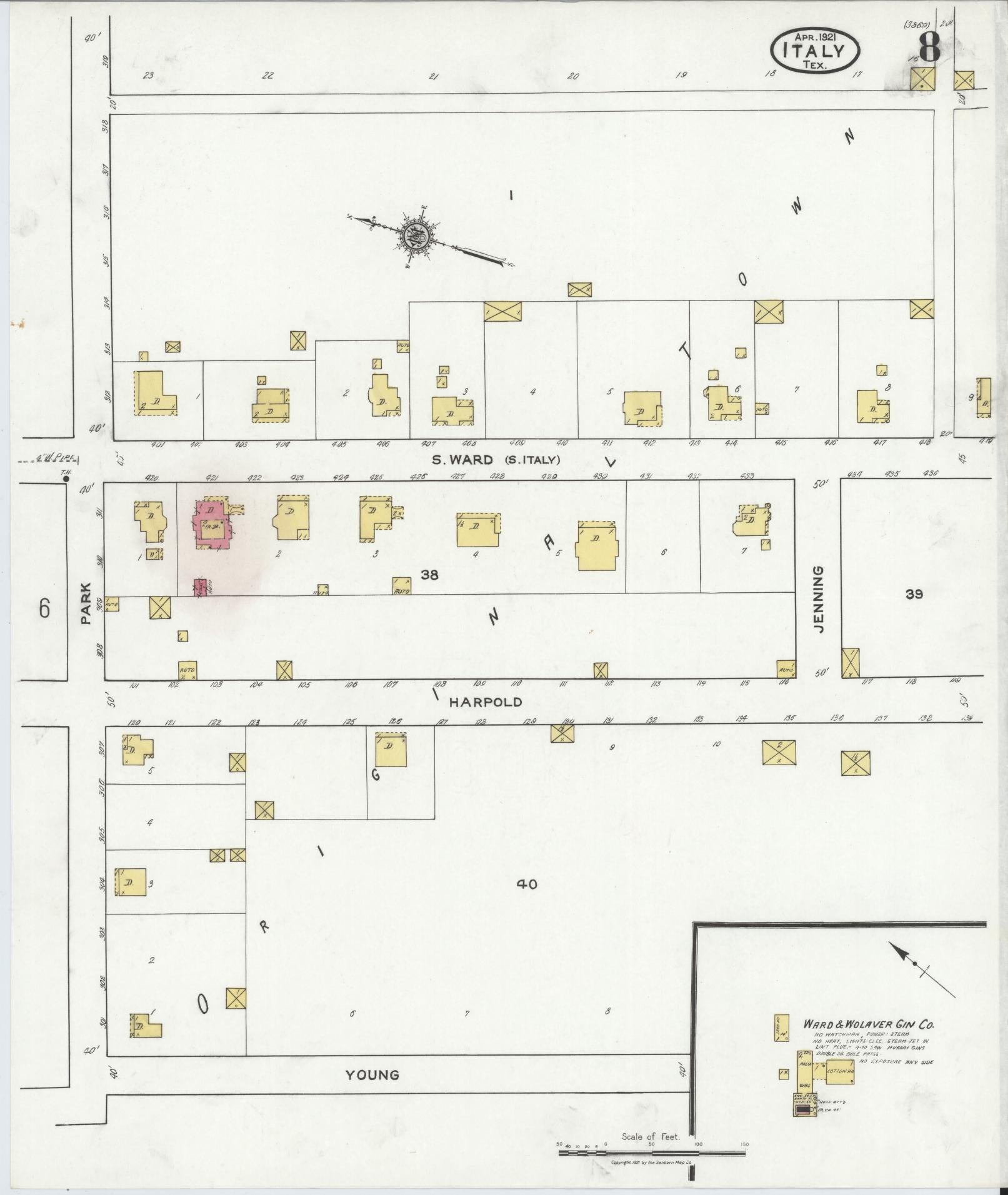 Sanborn Fire Insurance Map from Italy, Ellis County, Texas (1921), Sheet #0008 - Historic Sanborn Fire Insurance Map Print, vintage old map wall art, antique decor, genealogy gift, Texas Texas map