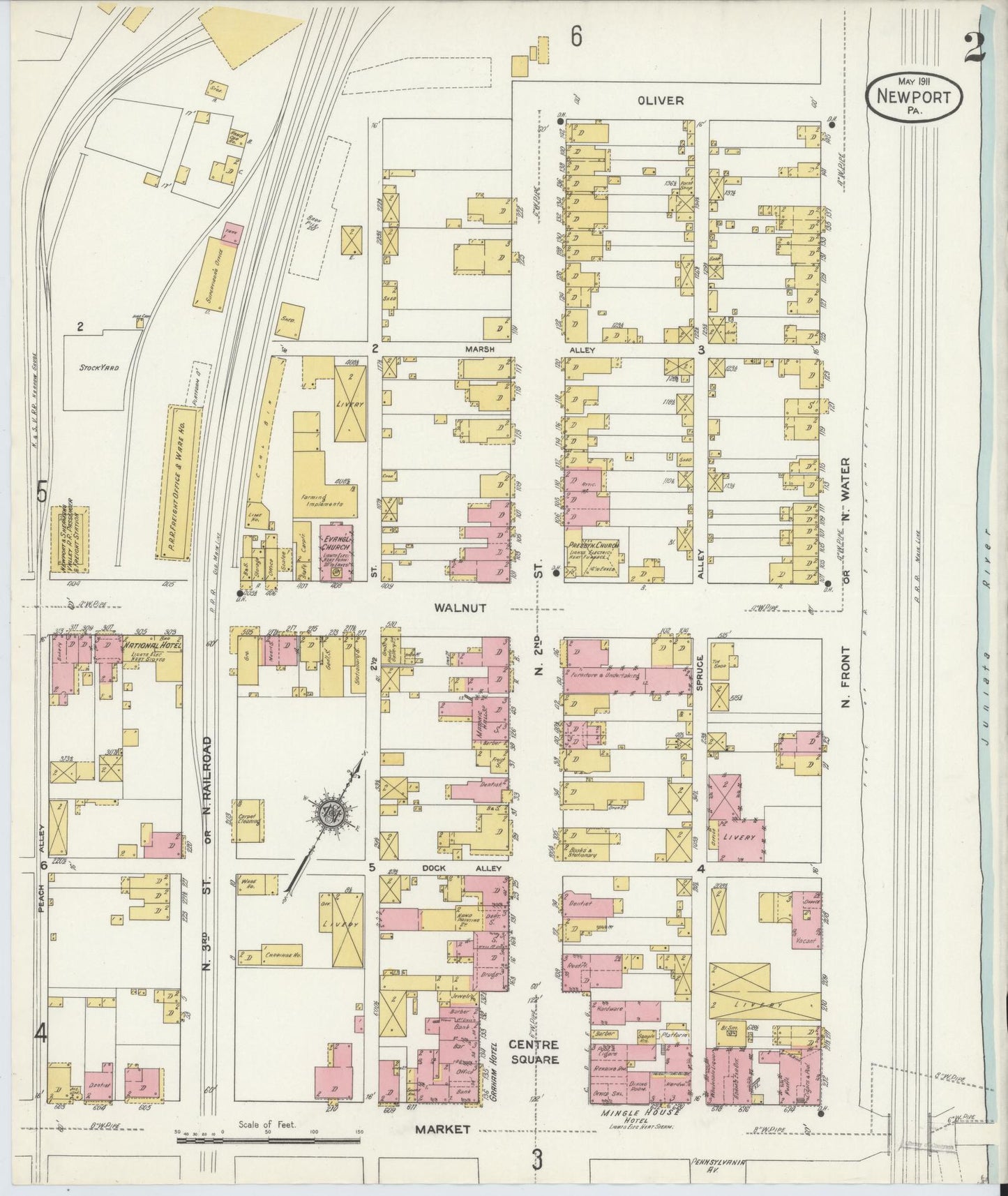 Sanborn Fire Insurance Map from Newport, Perry County, Pennsylvania (1911), Sheet #0002 - Complete Map Set gallery image, historic Sanborn map, vintage wall art, Pennsylvania Pennsylvania