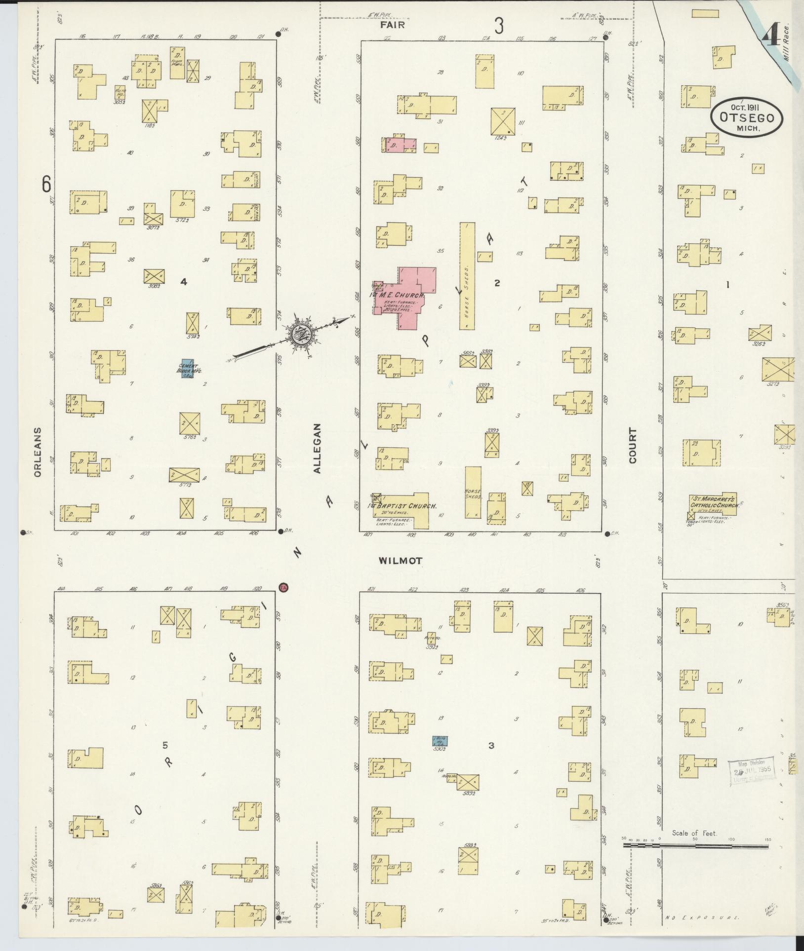 Sanborn Fire Insurance Map from Otsego, Allegan County, Michigan (1911), Sheet #0004 - Complete Map Set gallery image, historic Sanborn map, vintage wall art, Michigan Michigan