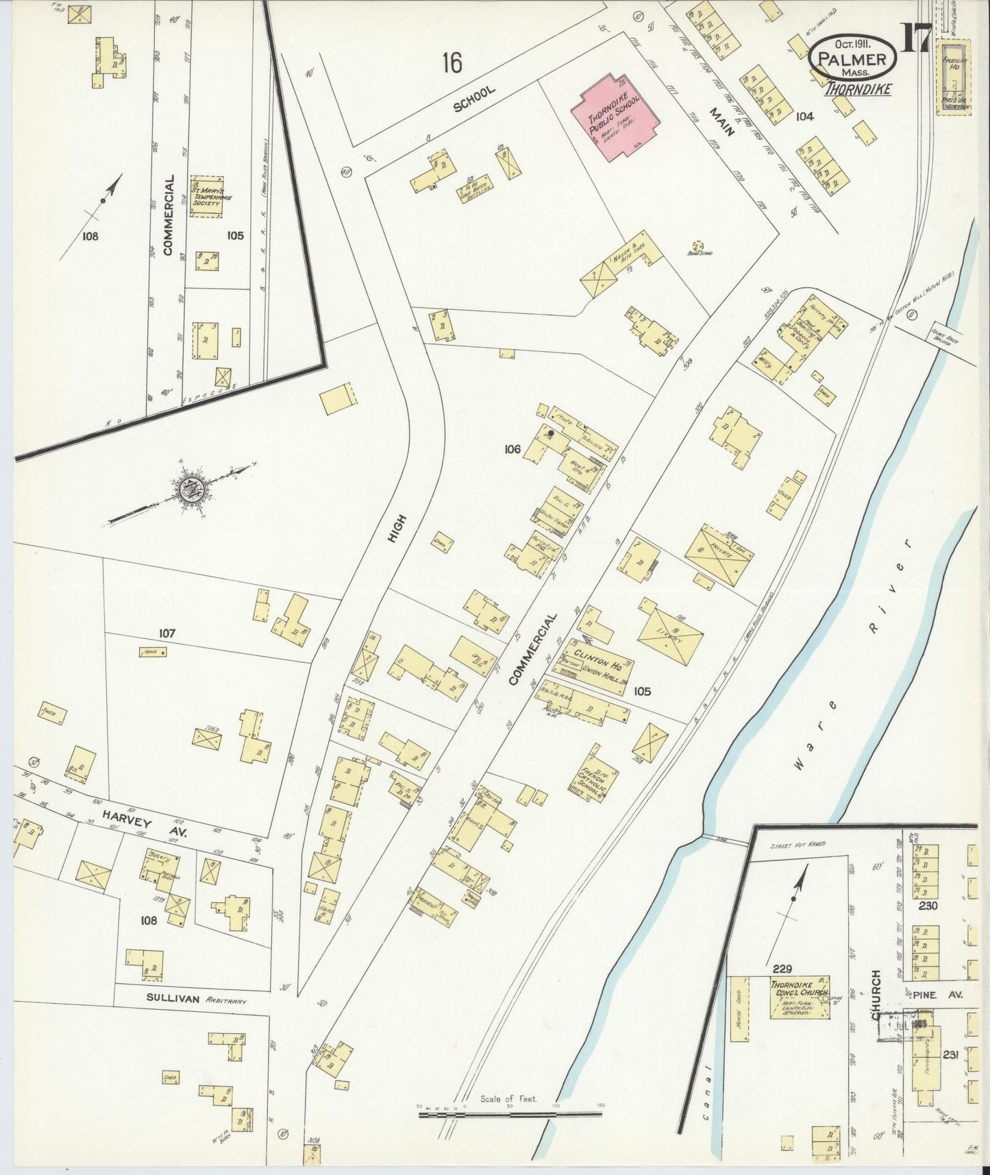 Sanborn Fire Insurance Map from Palmer, Hampden County, Massachusetts (1911), Sheet #0017 - Complete Map Set gallery image, historic Sanborn map, vintage wall art, Massachusetts Massachusetts
