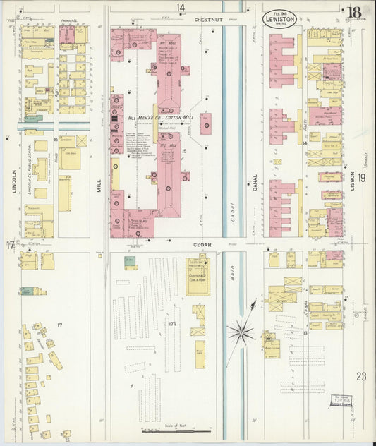 Sanborn Fire Insurance Map from Lewiston, Androscoggin County, Maine (1908), Sheet #0018 - Historic Sanborn Fire Insurance Map Print, vintage old map wall art, antique decor, genealogy gift, Maine Maine map
