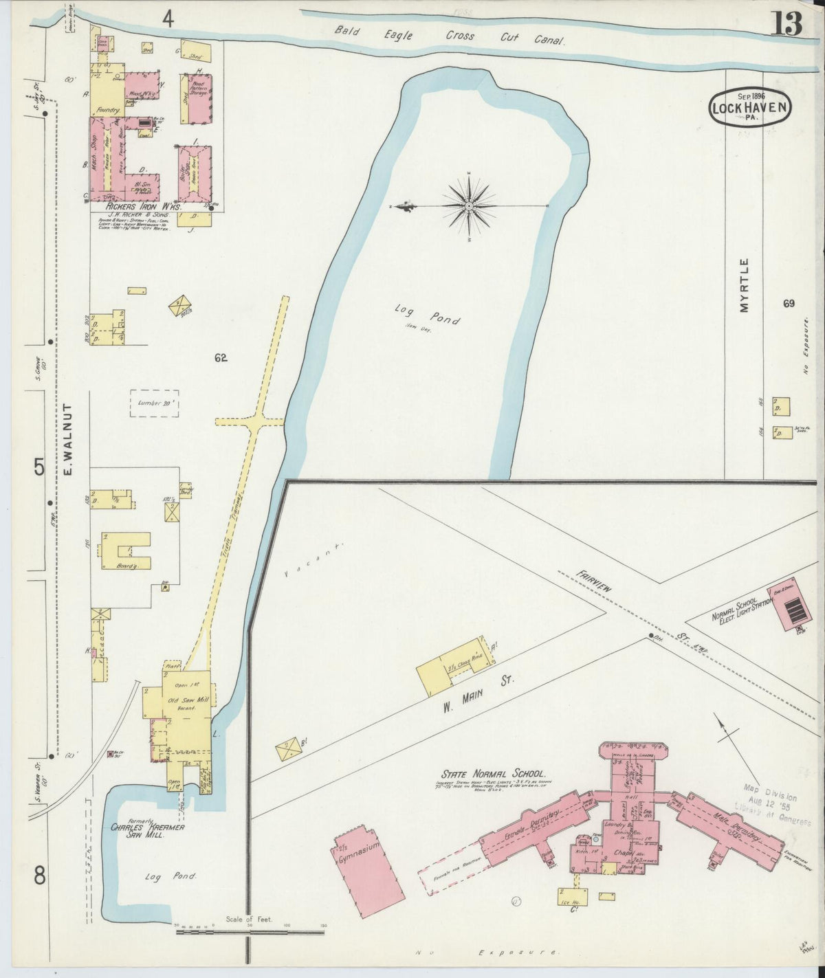 Sanborn Fire Insurance Map from Lock Haven, Clinton County, Pennsylvania (1896), Sheet #0013 - Historic Sanborn Fire Insurance Map Print, vintage old map wall art, antique decor, genealogy gift, Pennsylvania Pennsylvania map