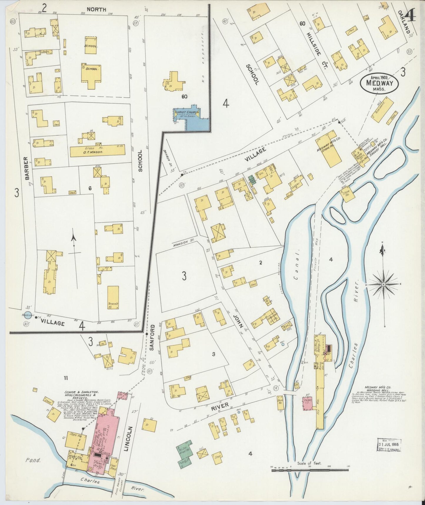 Sanborn Fire Insurance Map from Medway, Norfolk County, Massachusetts (1903), Sheet #0004 - Complete Map Set gallery image, historic Sanborn map, vintage wall art, Massachusetts Massachusetts