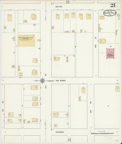 Sanborn Fire Insurance Map from Wichita Falls, Wichita County, Texas (1912), Sheet #0021 - Complete Map Set gallery image, historic Sanborn map, vintage wall art, Texas Texas
