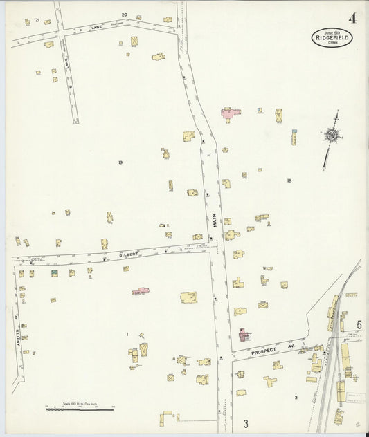 Sanborn Fire Insurance Map from Ridgefield, Fairfield County, Connecticut (1910), Sheet #0004 - Historic Sanborn Fire Insurance Map Print, vintage old map wall art, antique decor, genealogy gift, Connecticut Connecticut map
