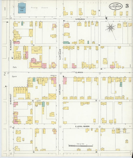 Sanborn Fire Insurance Map from Ligonier, Westmoreland County, Pennsylvania (1905), Sheet #0003 - Historic Sanborn Fire Insurance Map Print, vintage old map wall art, antique decor, genealogy gift, Pennsylvania Pennsylvania map