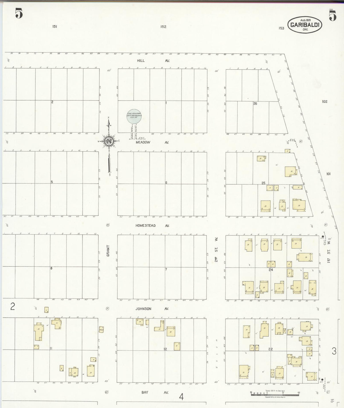 Sanborn Fire Insurance Map from Garibaldi, Tillamook County, Oregon (1929), Sheet #0005 - Historic Sanborn Fire Insurance Map Print, vintage old map wall art, antique decor, genealogy gift, Oregon Oregon map