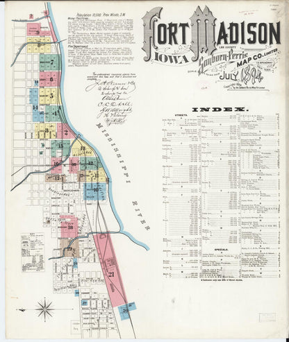 Sanborn Fire Insurance Map from Fort Madison, Lee County, Iowa (1894), Sheet #0001 - Historic Sanborn Fire Insurance Map Print