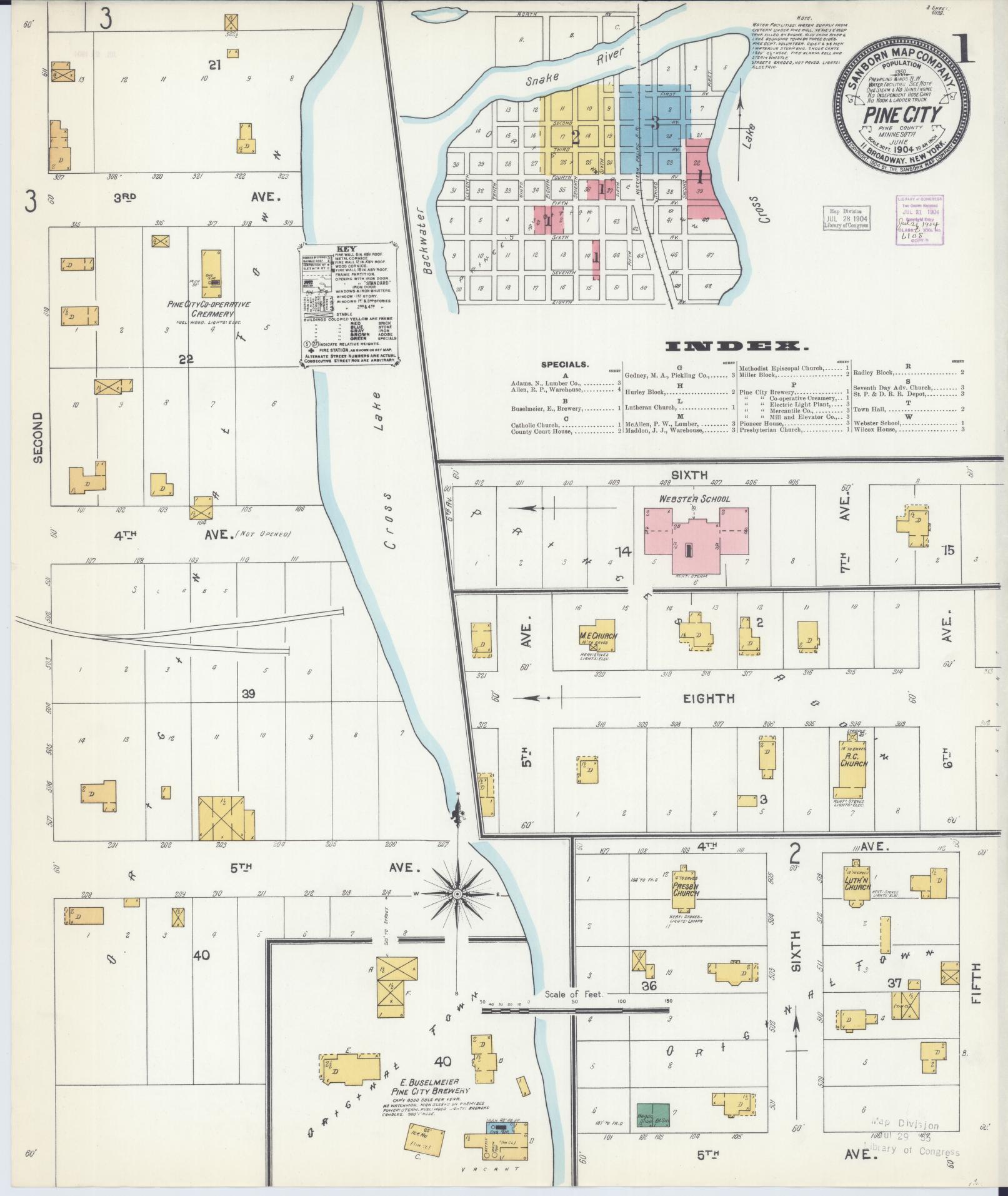 Sanborn Fire Insurance Map from Pine City, Pine County, Minnesota (1904), Sheet #0001 - Complete Map Set gallery image, historic Sanborn map, vintage wall art, Minnesota Minnesota