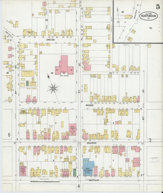 Sanborn Fire Insurance Map from Huntingdon, Huntingdon County, Pennsylvania (1901), Sheet #0005 - Historic Sanborn Fire Insurance Map Print, vintage old map wall art, antique decor, genealogy gift, Pennsylvania Pennsylvania map