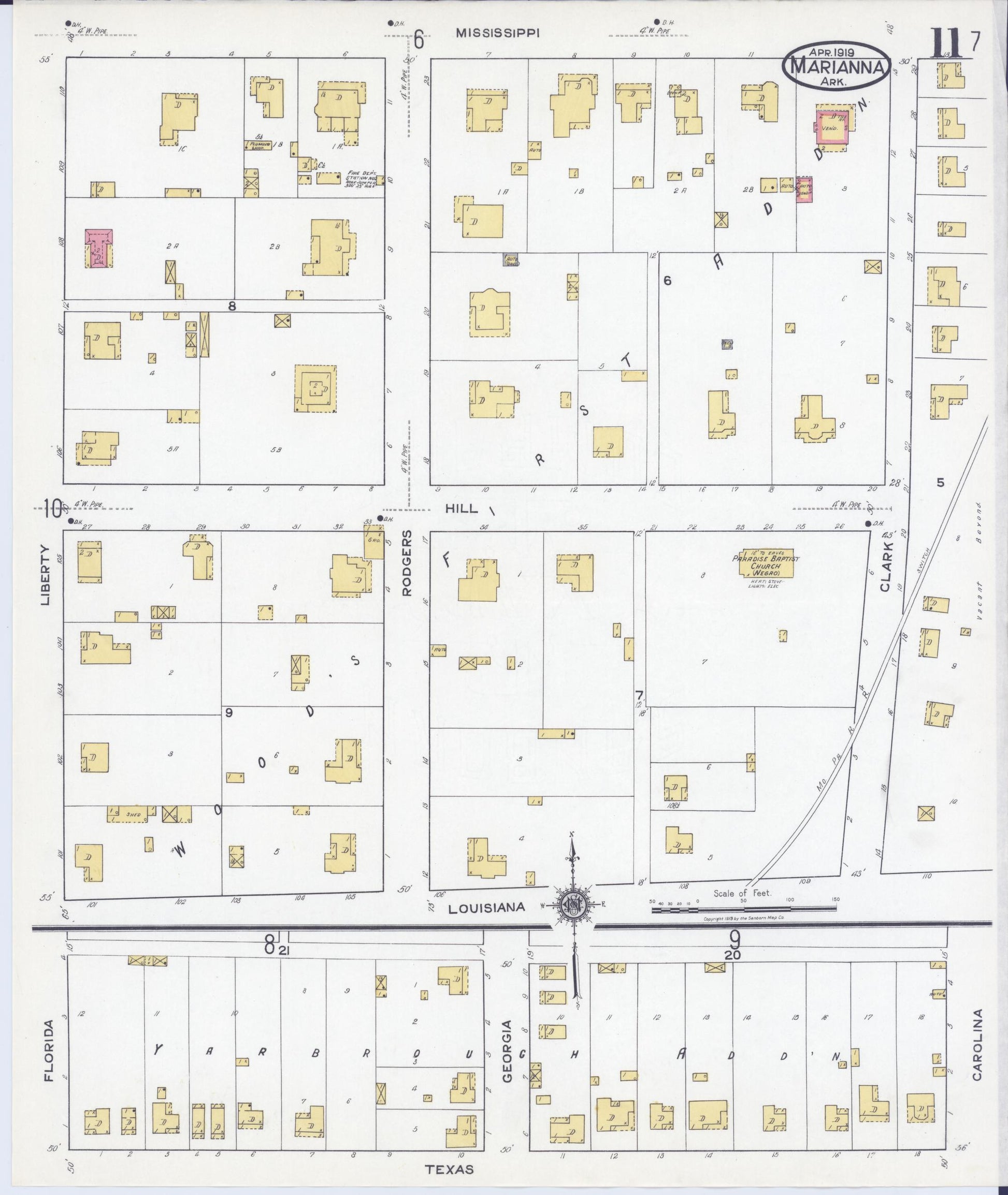 Sanborn Fire Insurance Map from Marianna, Lee County, Arkansas (1919), Sheet #0011 - Historic Sanborn Fire Insurance Map Print, vintage old map wall art, antique decor, genealogy gift, Arkansas Arkansas map