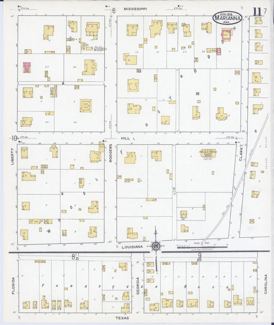 Sanborn Fire Insurance Map from Marianna, Lee County, Arkansas (1919), Sheet #0011 - Historic Sanborn Fire Insurance Map Print, vintage old map wall art, antique decor, genealogy gift, Arkansas Arkansas map