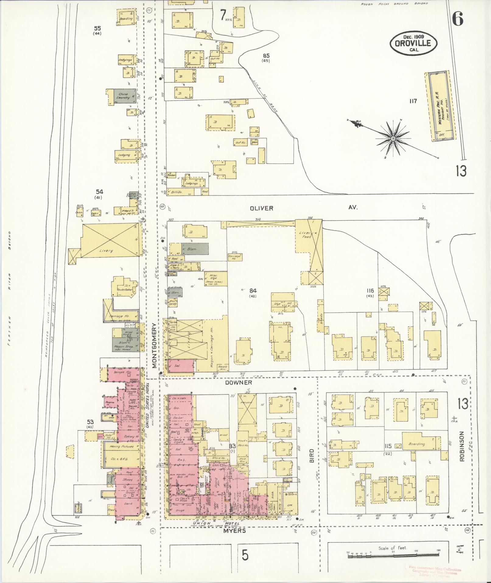 Sanborn Fire Insurance Map from Oroville, Butte County, California (1909), Sheet #0006 - Complete Map Set gallery image, historic Sanborn map, vintage wall art, California California