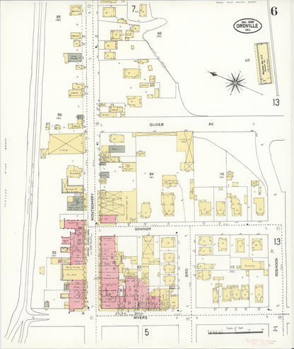 Sanborn Fire Insurance Map from Oroville, Butte County, California (1909), Sheet #0006 - Complete Map Set gallery image, historic Sanborn map, vintage wall art, California California