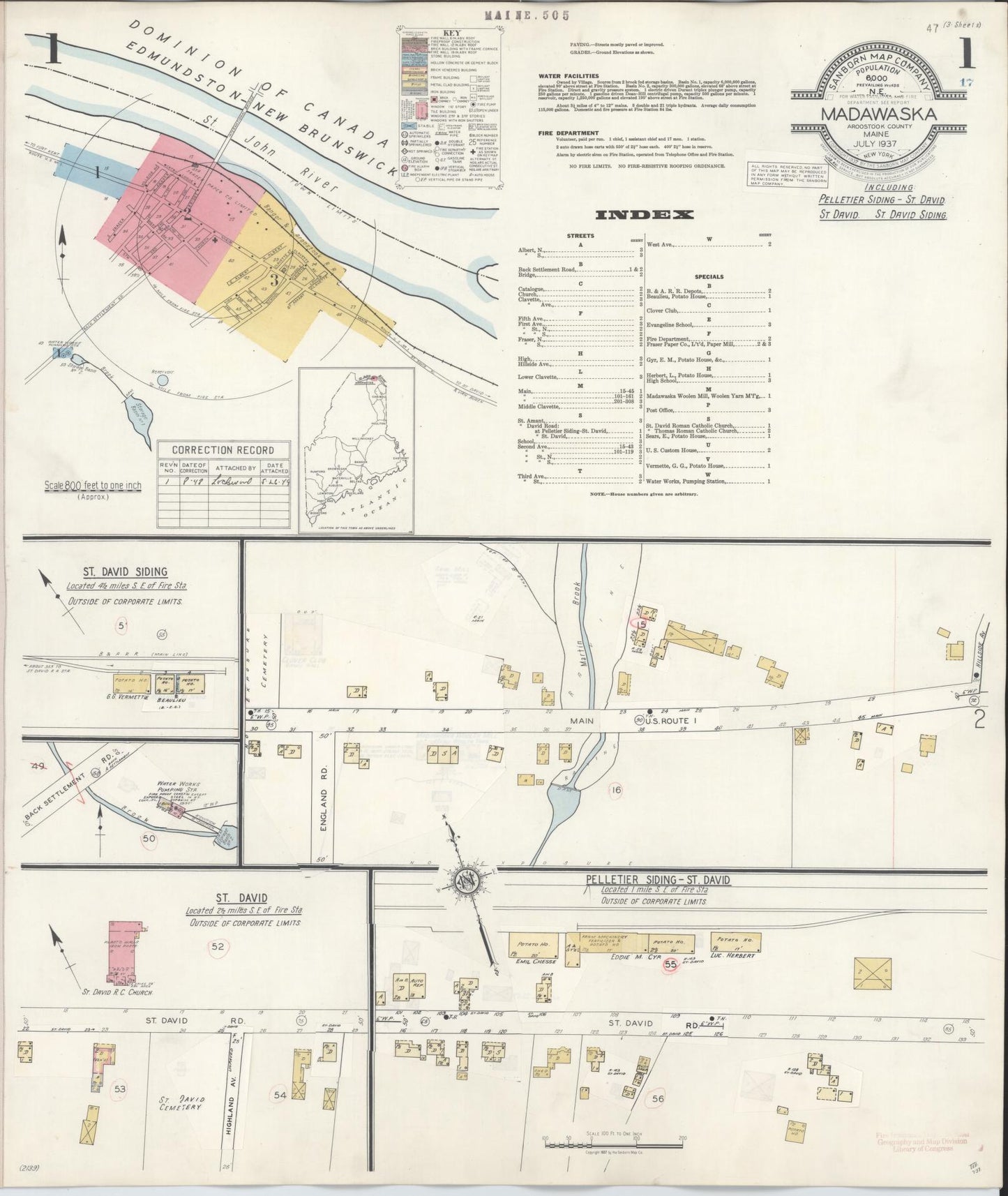 Sanborn Fire Insurance Map from Madawaska, Aroostook County, Maine. (1947) – Historic Sanborn Fire Insurance Map Print