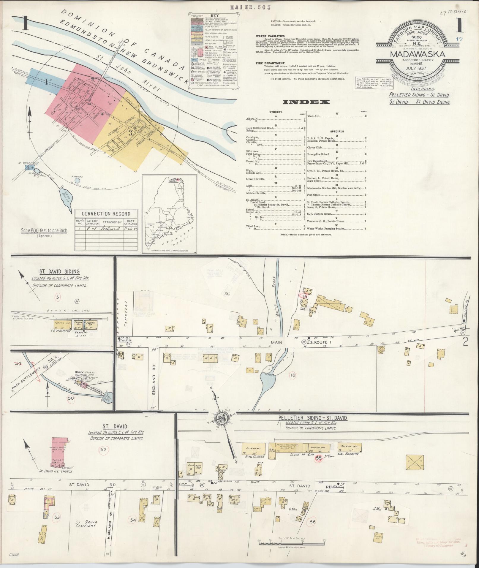 Sanborn Fire Insurance Map from Madawaska, Aroostook County, Maine. (1947) – Historic Sanborn Fire Insurance Map Print