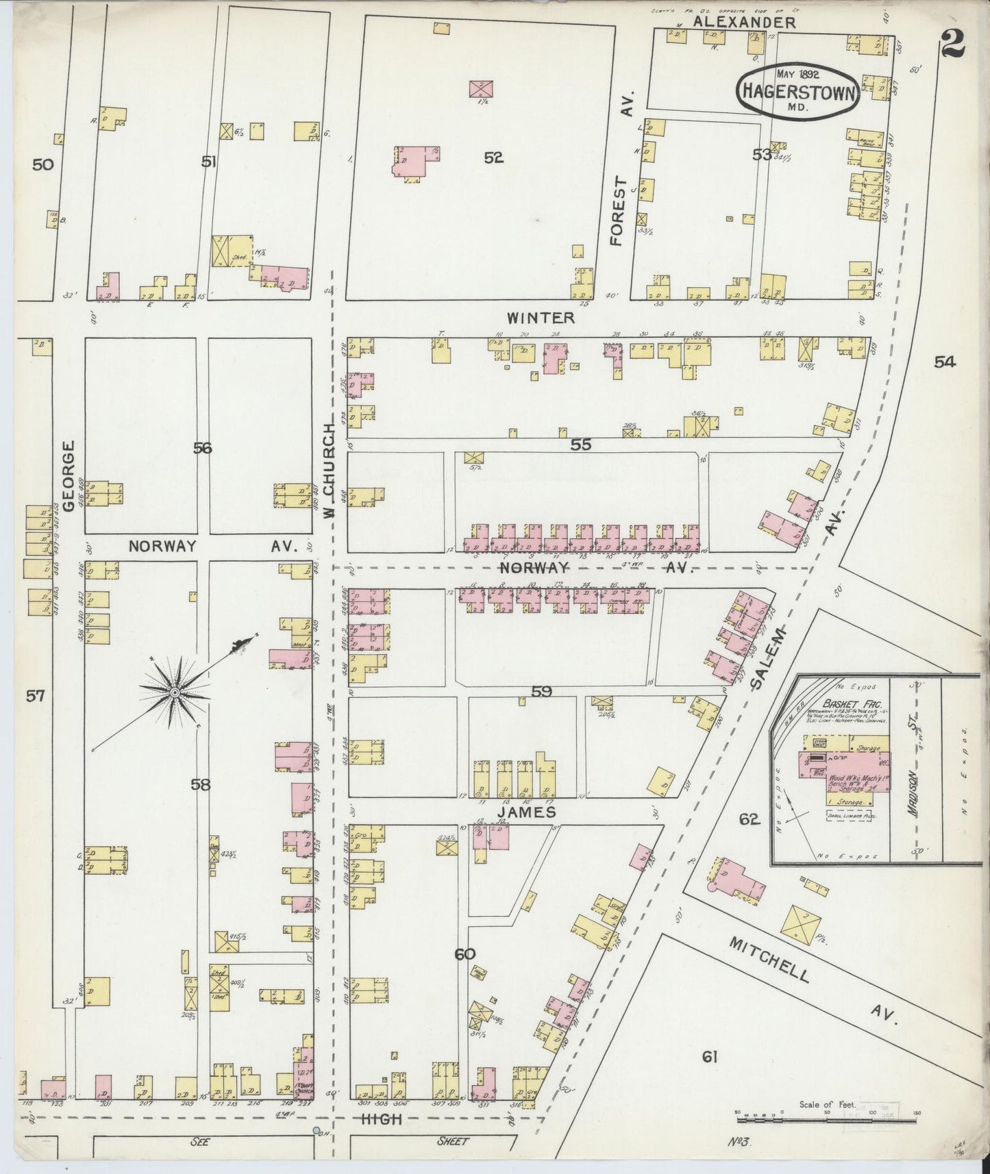 Sanborn Fire Insurance Map from Hagerstown, Washington County, Maryland (1892), Sheet #0002 - Complete Map Set gallery image, historic Sanborn map, vintage wall art, Maryland Maryland