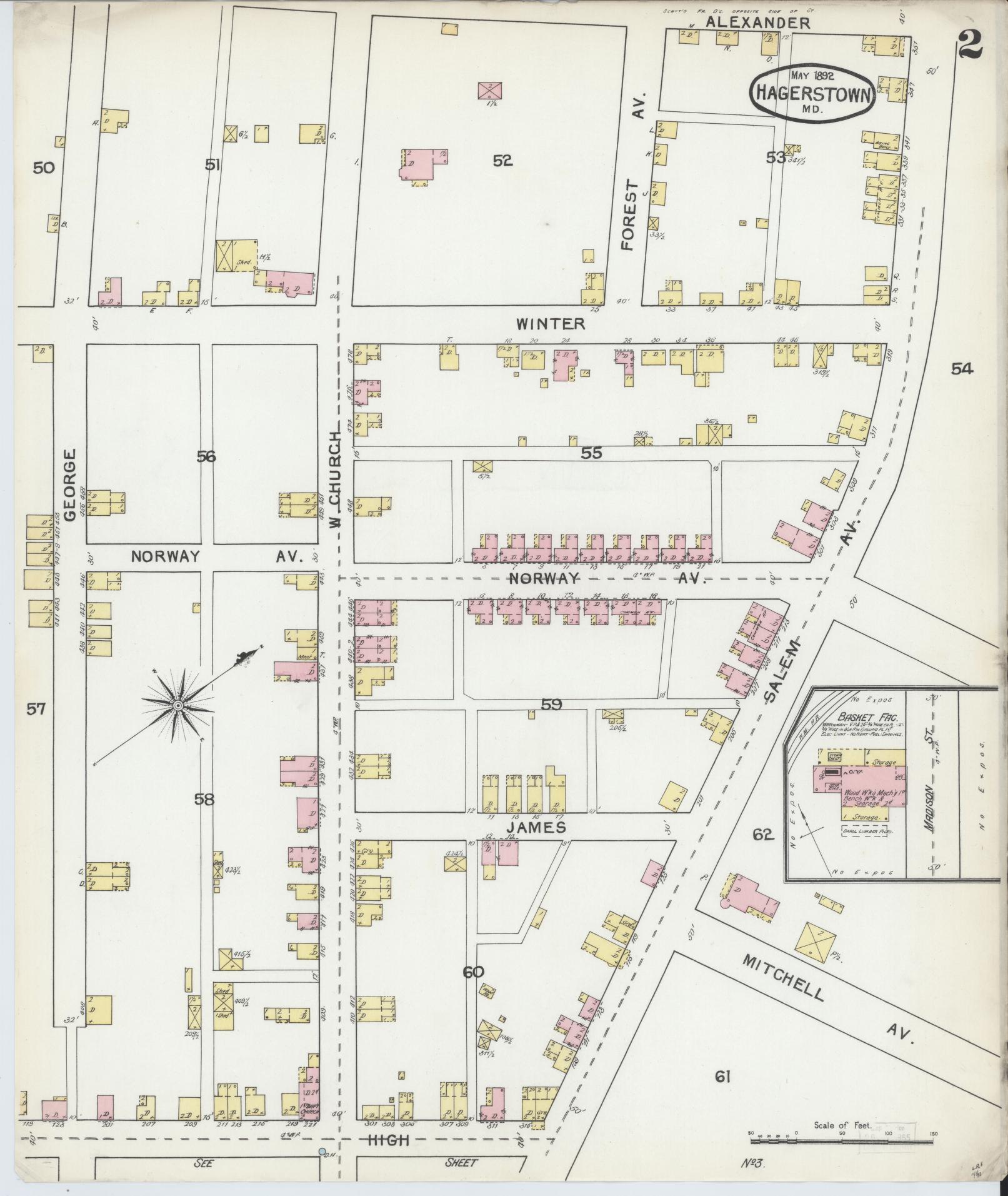 Sanborn Fire Insurance Map from Hagerstown, Washington County, Maryland (1892), Sheet #0002 - Complete Map Set gallery image, historic Sanborn map, vintage wall art, Maryland Maryland