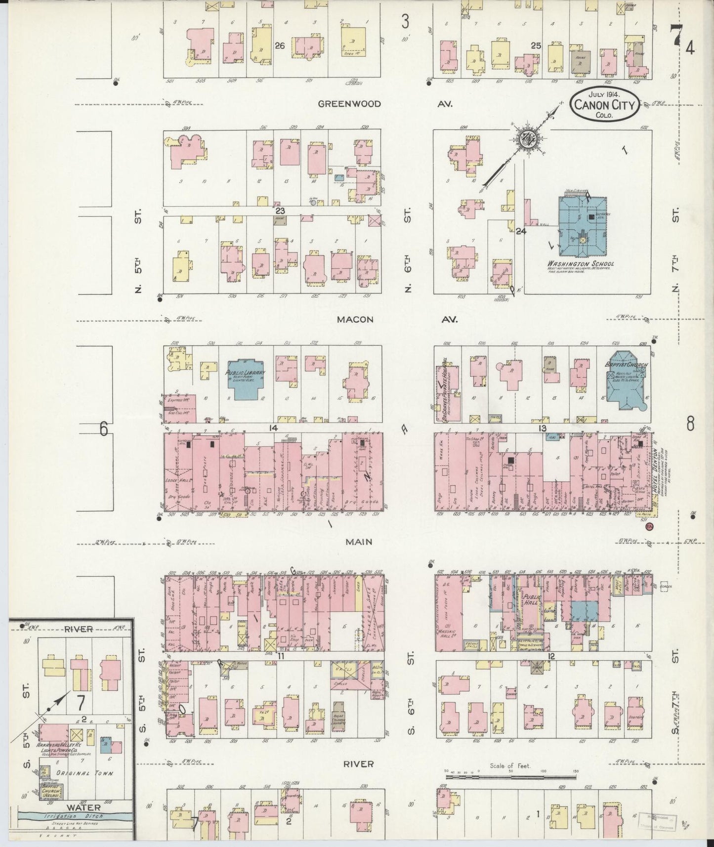 Sanborn Fire Insurance Map from Canon City, Fremont County, Colorado (1914), Sheet #0007 - Complete Map Set gallery image, historic Sanborn map, vintage wall art, Colorado Colorado