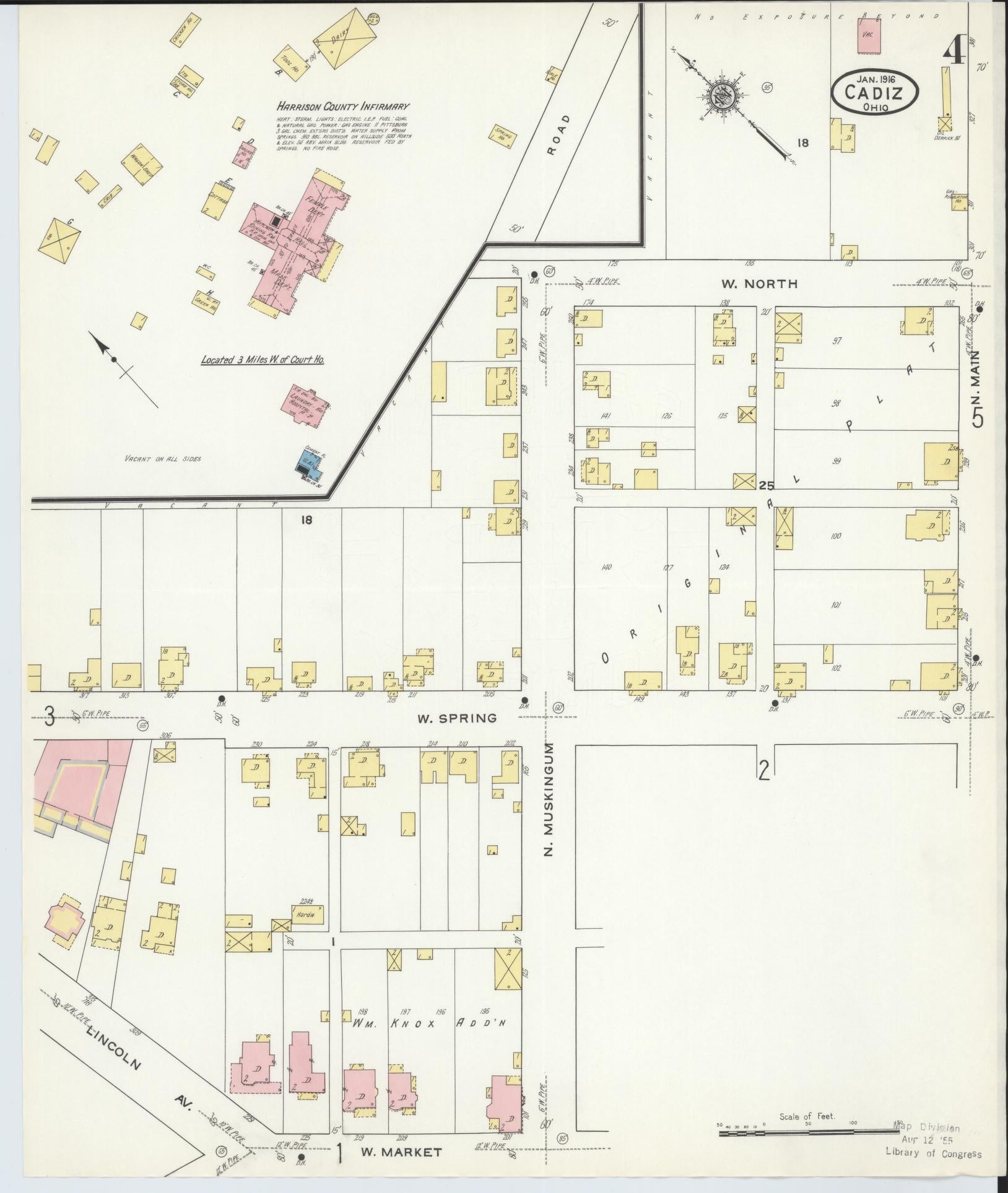 Sanborn Fire Insurance Map from Cadiz, Harrison County, Ohio (1916), Sheet #0004 - Complete Map Set gallery image, historic Sanborn map, vintage wall art, Ohio Ohio