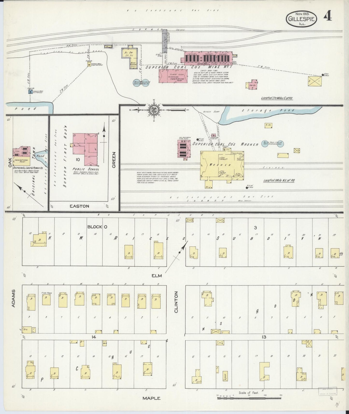 Sanborn Fire Insurance Map from Gillespie, Macoupin County, Illinois (1913), Sheet #0004 - Historic Sanborn Fire Insurance Map Print, vintage old map wall art, antique decor, genealogy gift, Illinois Illinois map