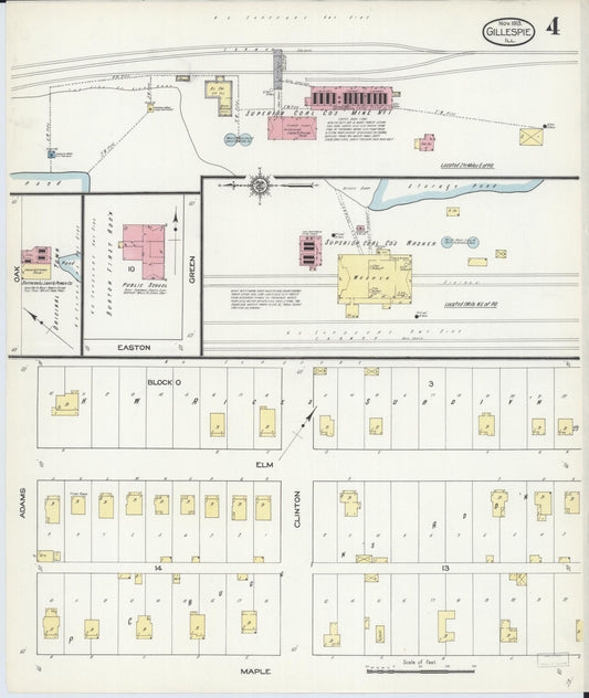 Sanborn Fire Insurance Map from Gillespie, Macoupin County, Illinois (1913), Sheet #0004 - Historic Sanborn Fire Insurance Map Print, vintage old map wall art, antique decor, genealogy gift, Illinois Illinois map