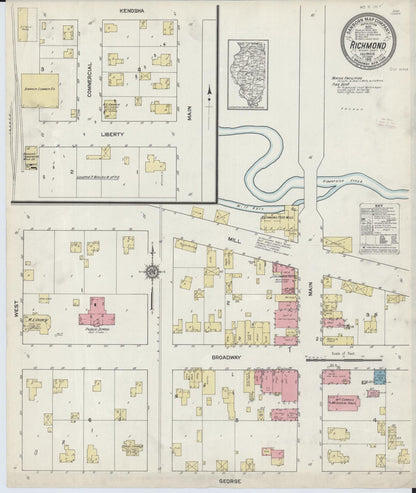 Sanborn Fire Insurance Map from Richmond, McHenry County, Illinois (1912), Sheet #0001 - Historic Sanborn Fire Insurance Map Print, vintage old map wall art, antique decor, genealogy gift, Illinois Illinois map