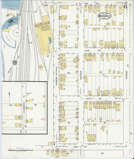 Sanborn Fire Insurance Map from Weatherly, Carbon County, Pennsylvania (1921), Sheet #0006 - Historic Sanborn Fire Insurance Map Print, vintage old map wall art, antique decor, genealogy gift, Pennsylvania Pennsylvania map