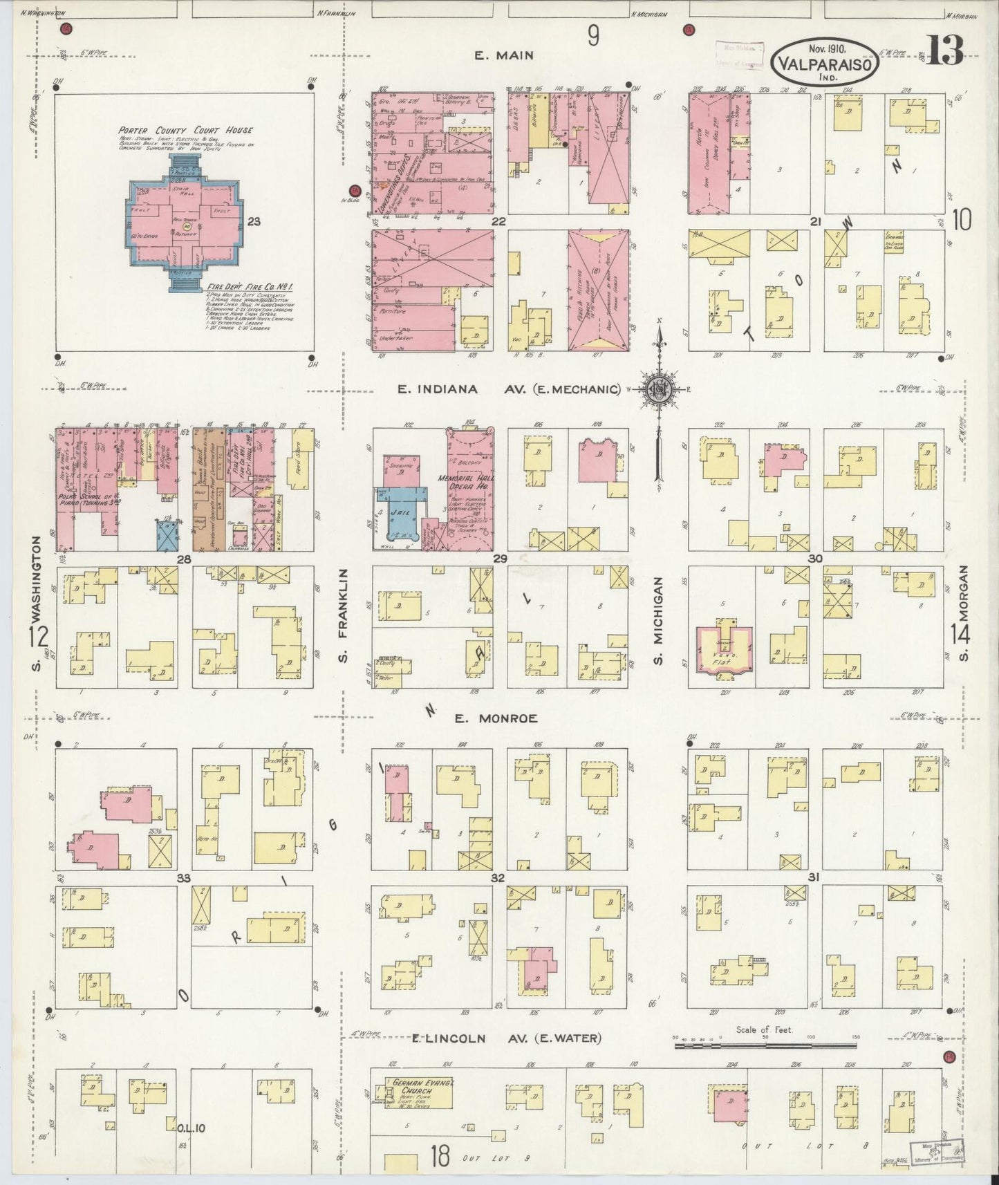 Sanborn Fire Insurance Map from Valparaiso, Porter County, Indiana (1910), Sheet #0013 - Complete Map Set gallery image, historic Sanborn map, vintage wall art, Indiana Indiana