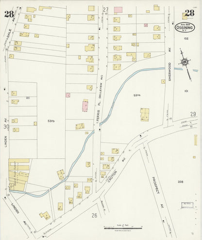 Sanborn Fire Insurance Map from Ossining, Westchester County, New York (1924), Sheet #0028 - Historic Sanborn Fire Insurance Map Print, vintage old map wall art, antique decor, genealogy gift, New York New York map