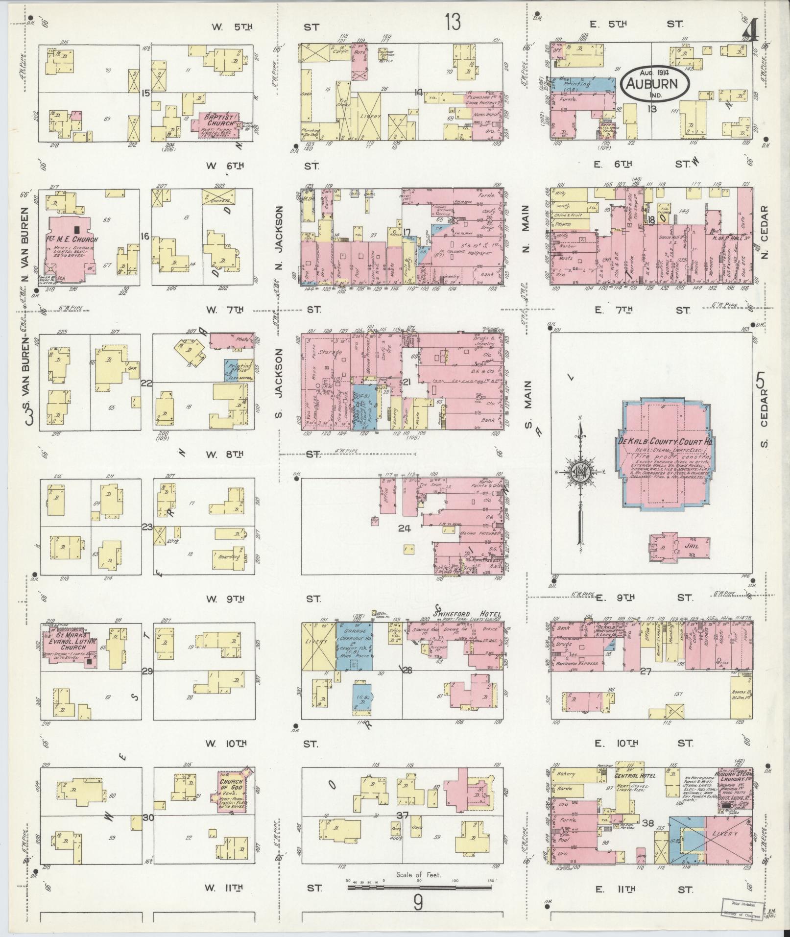 Sanborn Fire Insurance Map from Auburn, De Kalb County, Indiana (1914), Sheet #0004 - Complete Map Set gallery image, historic Sanborn map, vintage wall art, Indiana Indiana