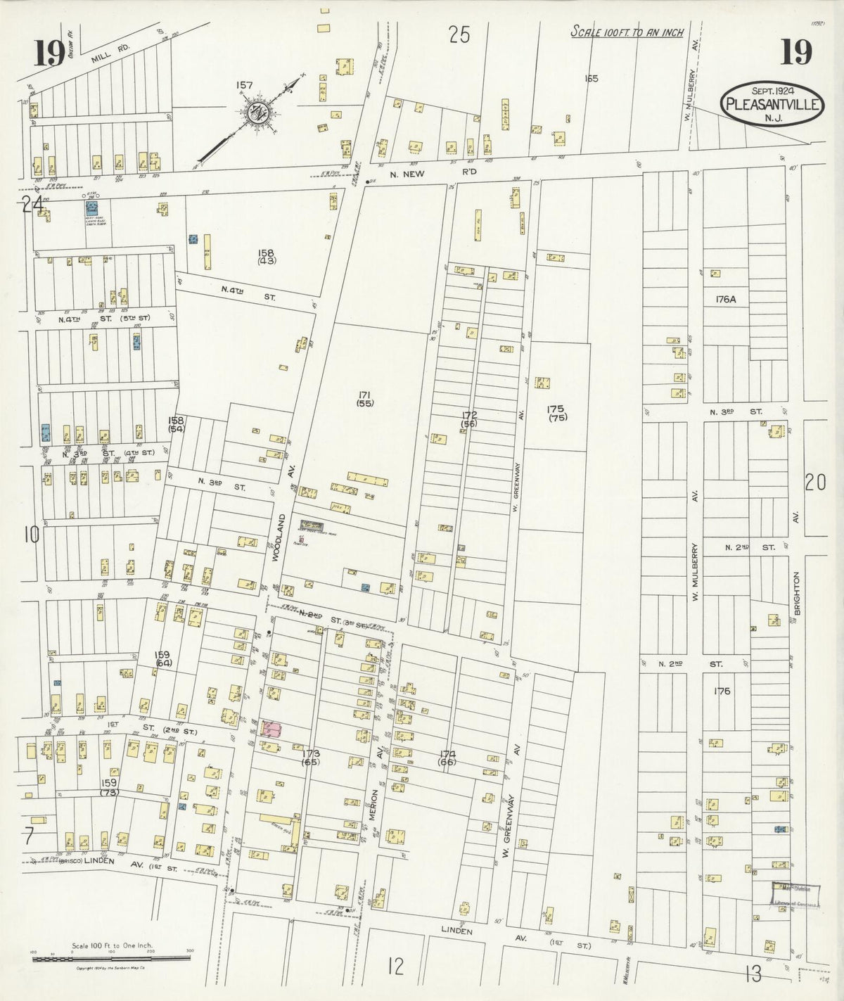 Sanborn Fire Insurance Map from Pleasantville, Atlantic County, New Jersey (1924), Sheet #0019 - Complete Map Set gallery image, historic Sanborn map, vintage wall art, New Jersey New Jersey