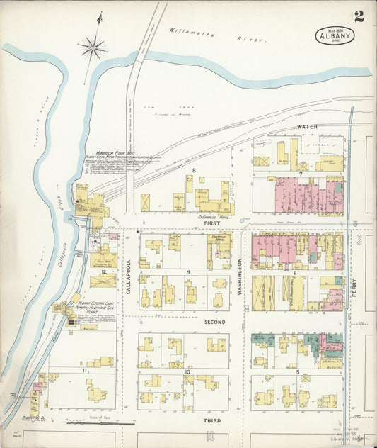 Sanborn Fire Insurance Map from Albany, Linn County, Oregon (1895), Sheet #0002 - Historic Sanborn Fire Insurance Map Print, vintage old map wall art, antique decor, genealogy gift, Oregon Oregon map