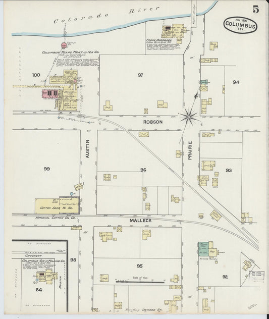 Sanborn Fire Insurance Map from Columbus, Colorado County, Texas (1890), Sheet #0005 - Historic Sanborn Fire Insurance Map Print, vintage old map wall art, antique decor, genealogy gift, Texas Texas map