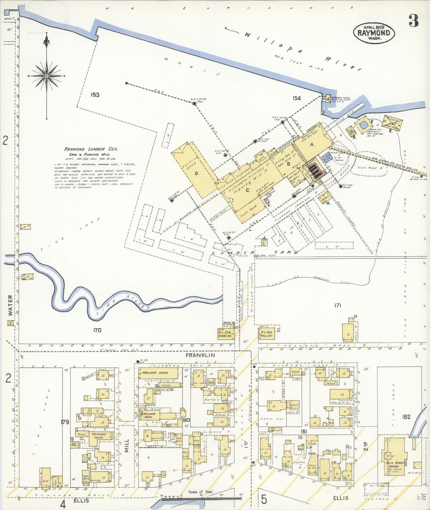 Sanborn Fire Insurance Map from Raymond, Pacific County, Washington (1909), Sheet #0003 - Complete Map Set gallery image, historic Sanborn map, vintage wall art, Washington Washington