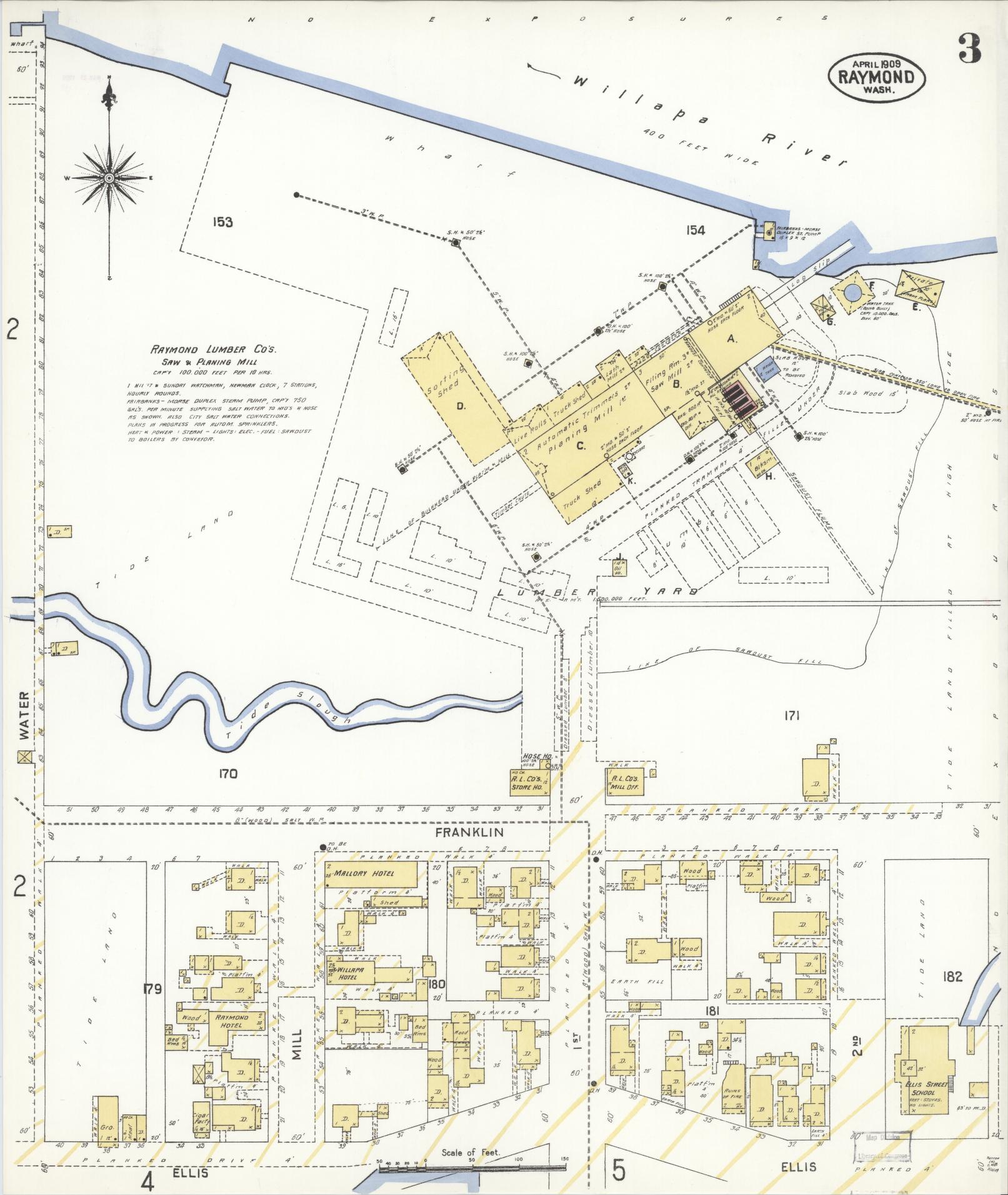 Sanborn Fire Insurance Map from Raymond, Pacific County, Washington (1909), Sheet #0003 - Complete Map Set gallery image, historic Sanborn map, vintage wall art, Washington Washington
