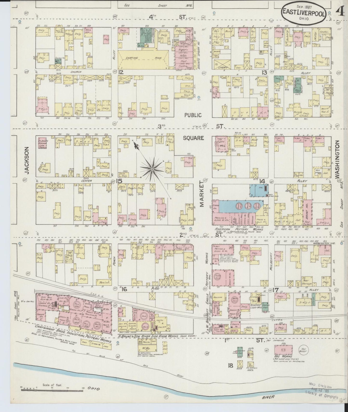 Sanborn Fire Insurance Map from East Liverpool, Columbiana County, Ohio (1887), Sheet #0004 - Complete Map Set gallery image, historic Sanborn map, vintage wall art, Ohio Ohio