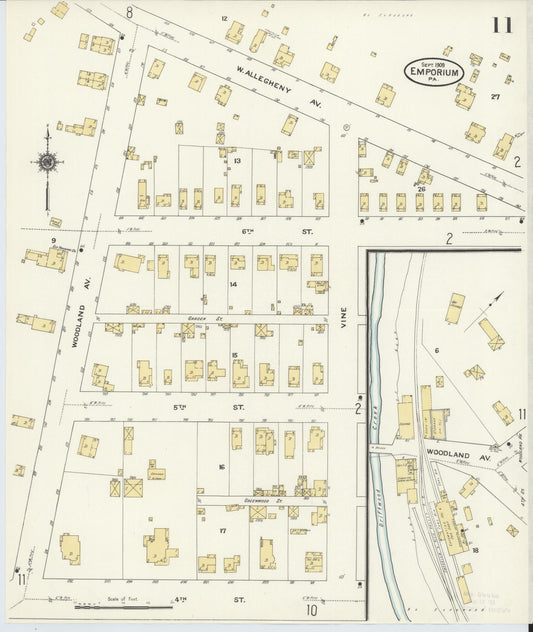Sanborn Fire Insurance Map from Emporium, Cameron County, Pennsylvania (1909), Sheet #0011 - Historic Sanborn Fire Insurance Map Print, vintage old map wall art, antique decor, genealogy gift, Pennsylvania Pennsylvania map