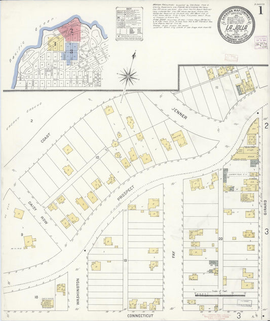 Sanborn Fire Insurance Map from La Jolla, San Diego County, California (1909), Sheet #0001 - Historic Sanborn Fire Insurance Map Print, vintage old map wall art, antique decor, genealogy gift, California California map