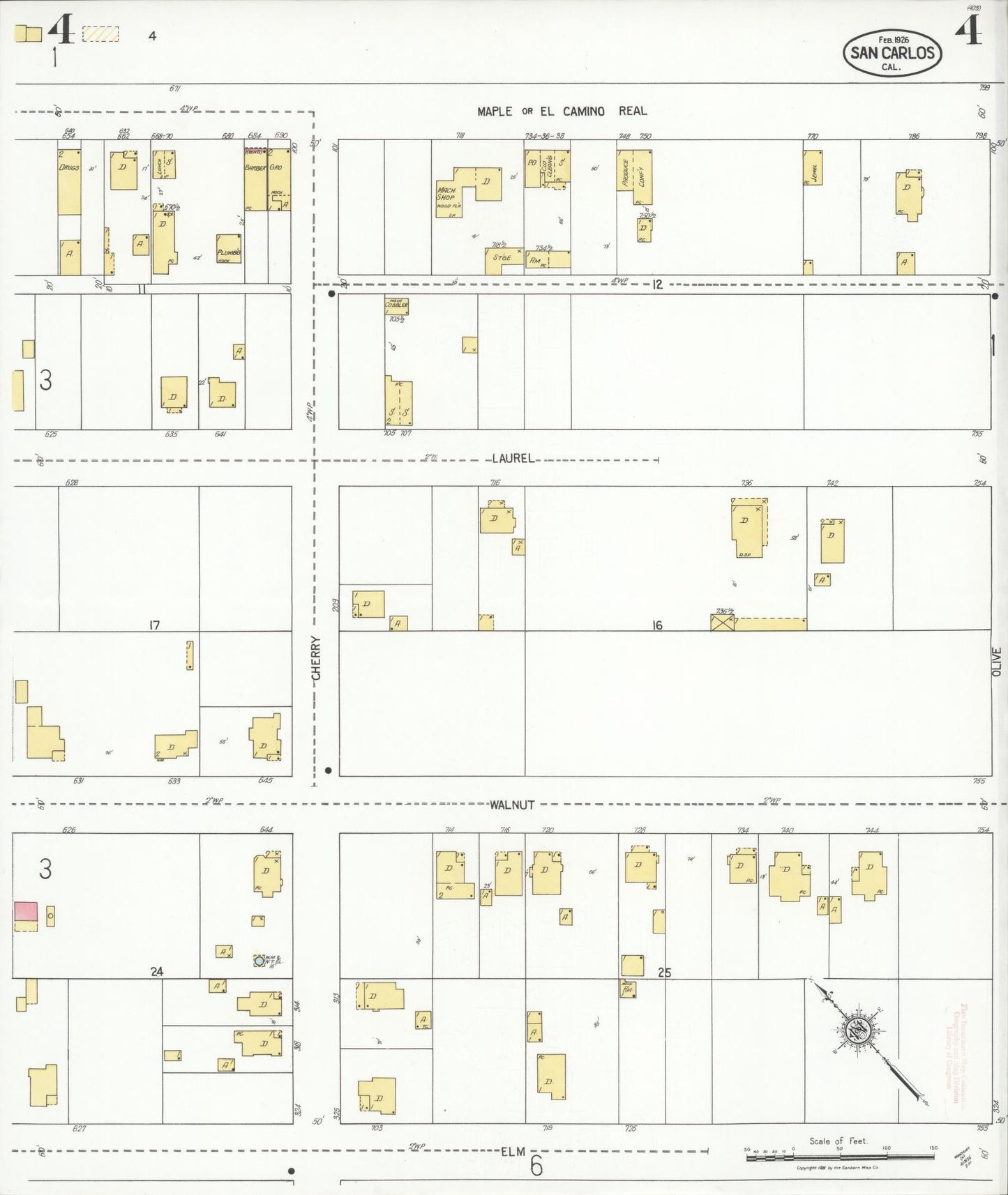 Sanborn Fire Insurance Map from San Carlos, San Mateo County, California (1926), Sheet #0004 - Complete Map Set gallery image, historic Sanborn map, vintage wall art, California California