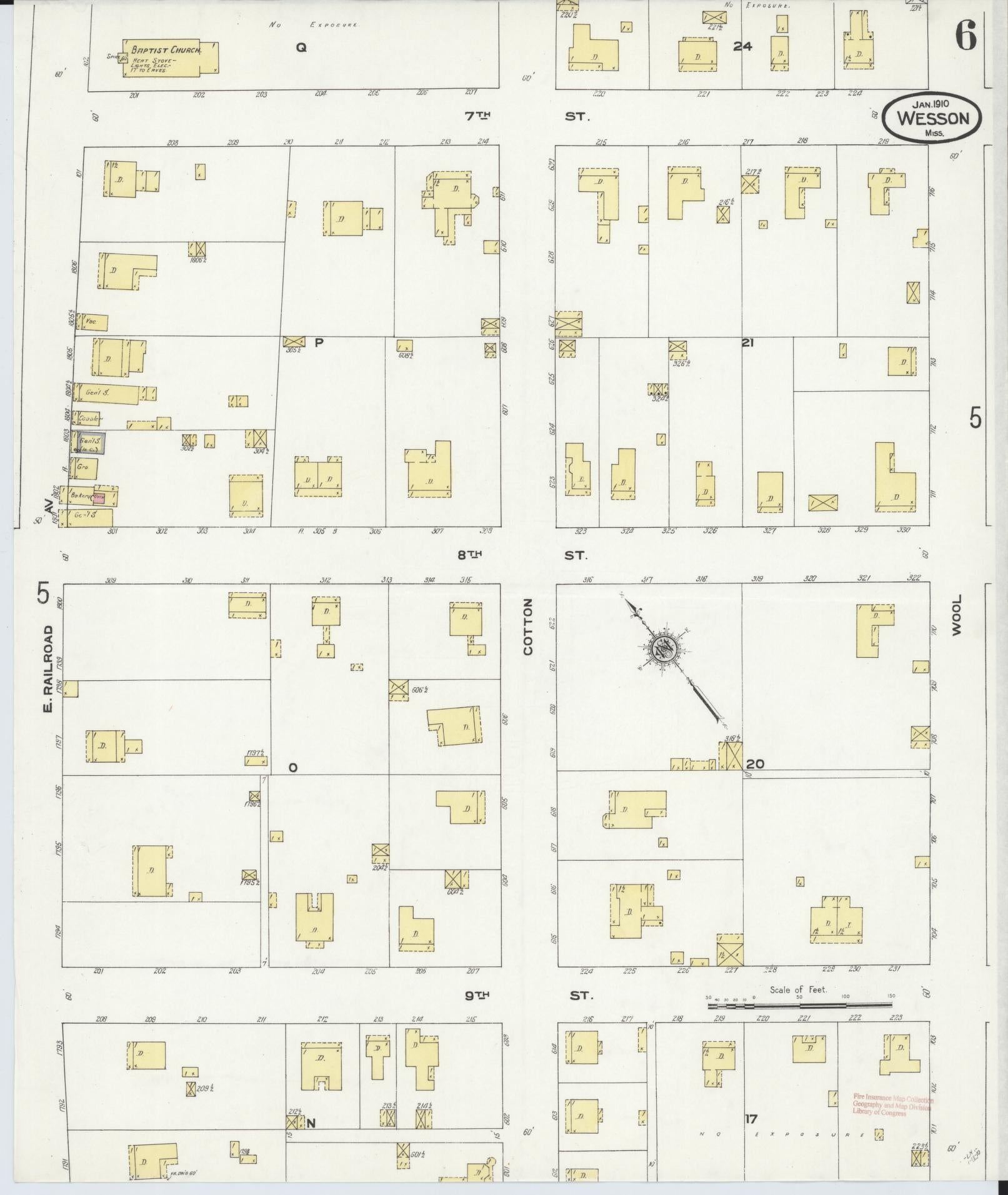 Sanborn Fire Insurance Map from Wesson, Copiah County, Mississippi (1910), Sheet #0006 - Complete Map Set gallery image, historic Sanborn map, vintage wall art, Mississippi Mississippi